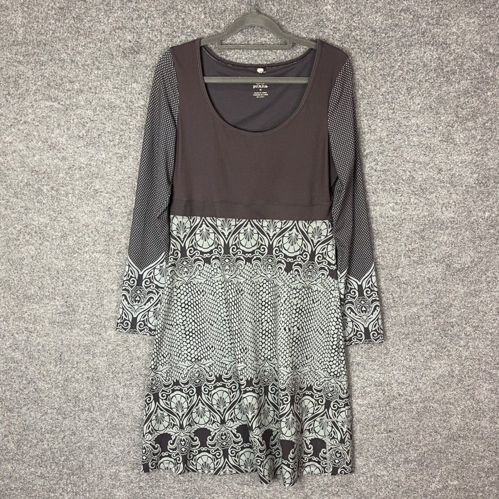Prana Womens Dress M‎ Long Sleeve Scoop Neck Geometric Print Casual Athleisure